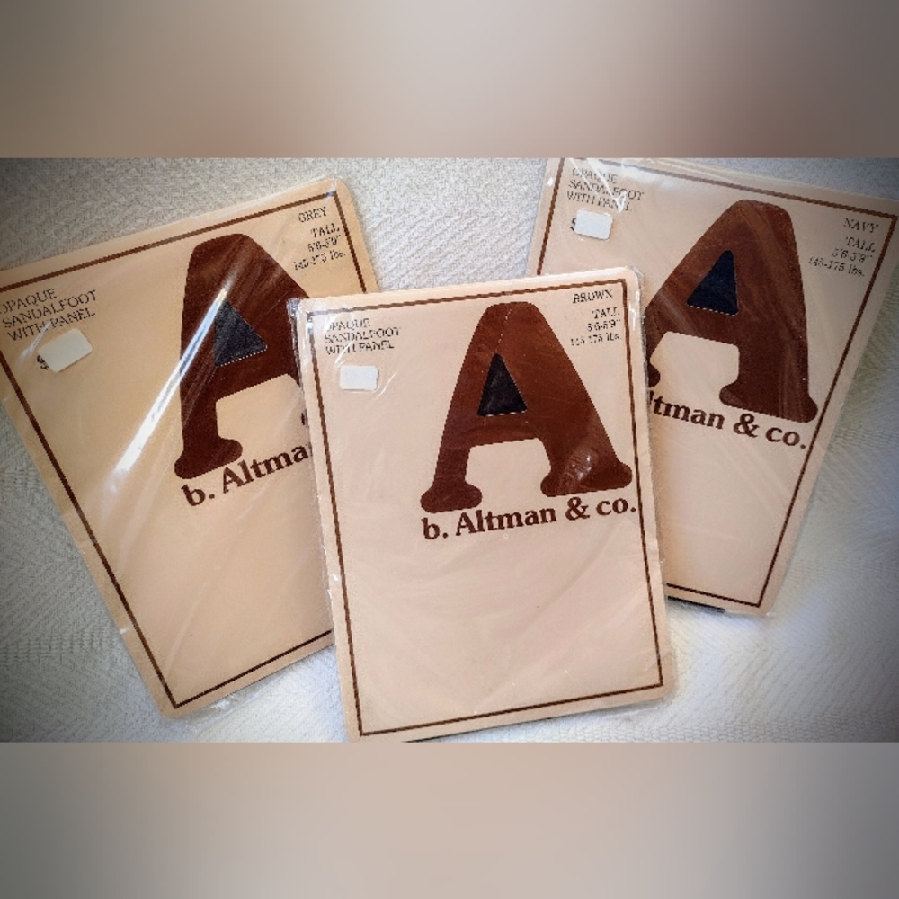 b. Altman & co. Rare Vintage Nylon Pantyhose, Tall Navy/Grey/Brown Set of 3 NWT